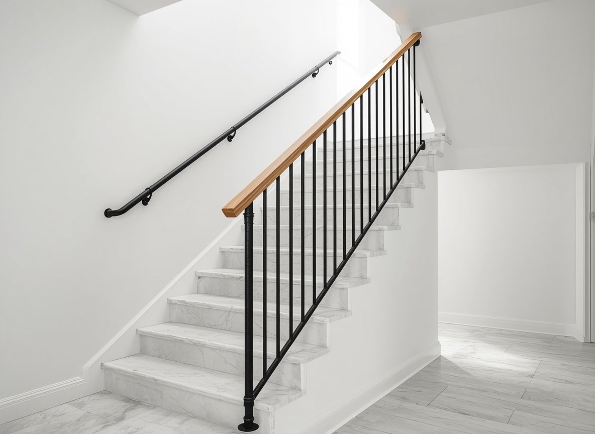 25 Affordable Home Interior Design Ideas on a Low Budget 24 Matte black powder coated iron pipe staircase railing - low budget home interior design ideas