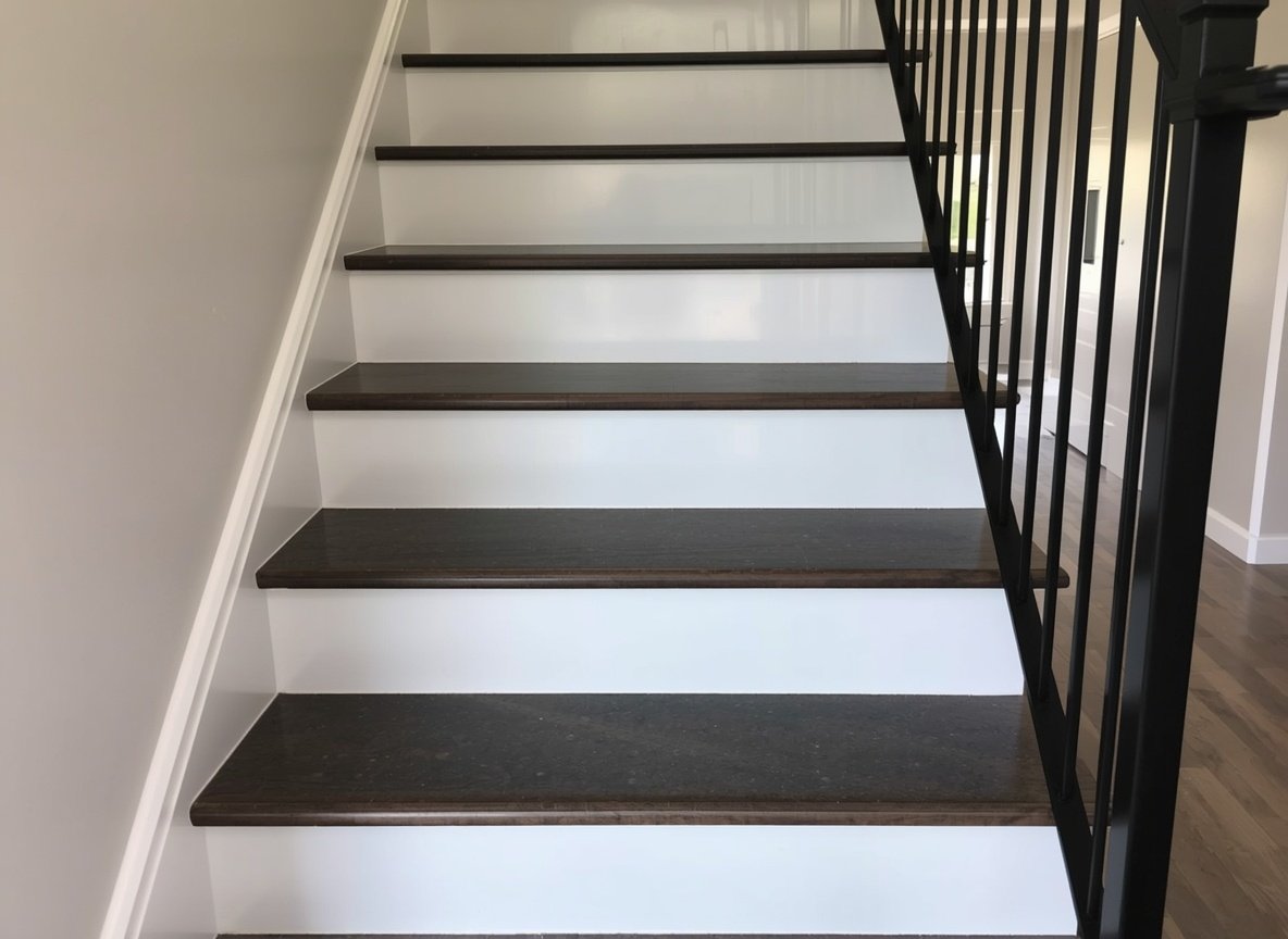25 Affordable Home Interior Design Ideas on a Low Budget 27 Dark granite treads with patterned ceramic tile risers staircase - cost effective home interior ideas