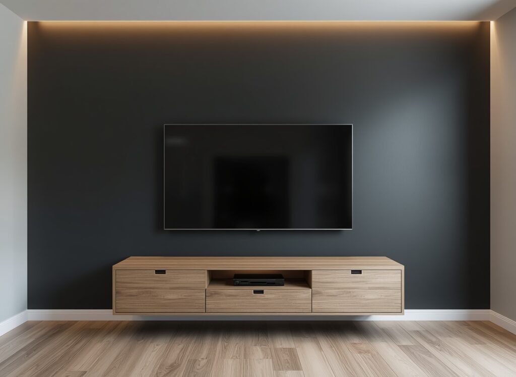 25 Affordable Home Interior Design Ideas on a Low Budget 9 Minimalist floating media console box under wall mounted TV - cheap interior design ideas for media room