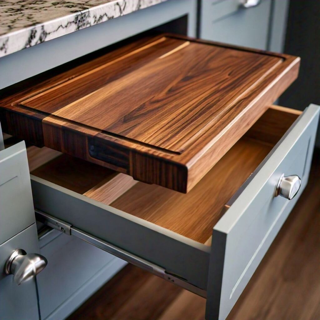 slide out cutting board in small kitchen design