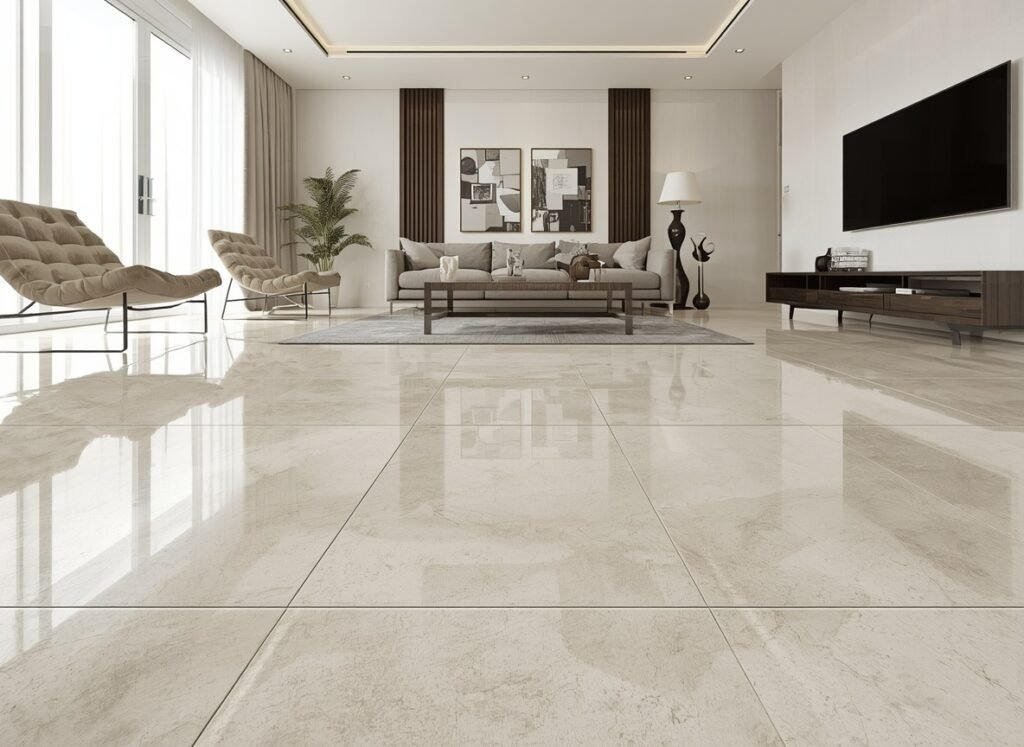 25 Affordable Home Interior Design Ideas on a Low Budget 11 High gloss vitrified porcelain floor tiles - affordable living room interior design ideas