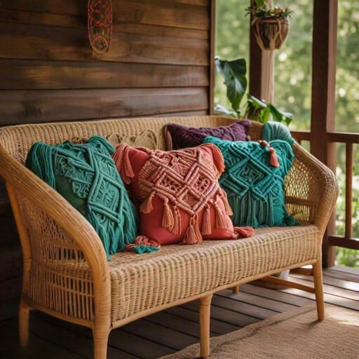 Macrame Pillows on Porch Sofa