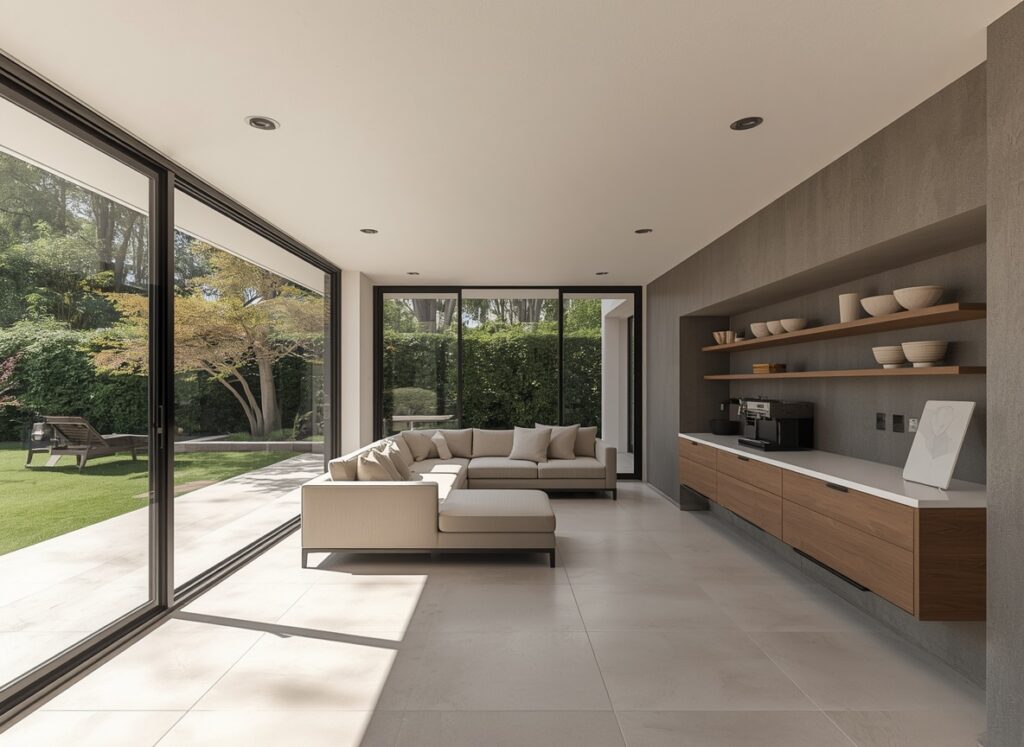 Enclosed patio layout with a custom luxury coffee station.