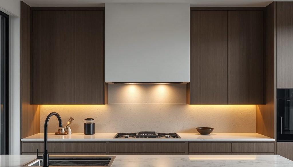 15 Smart Kitchen Remodeling Ideas on a Budget (DIY Guide) 8 Custom geometric chimney box built as an affordable kitchen remodeling idea on a budget