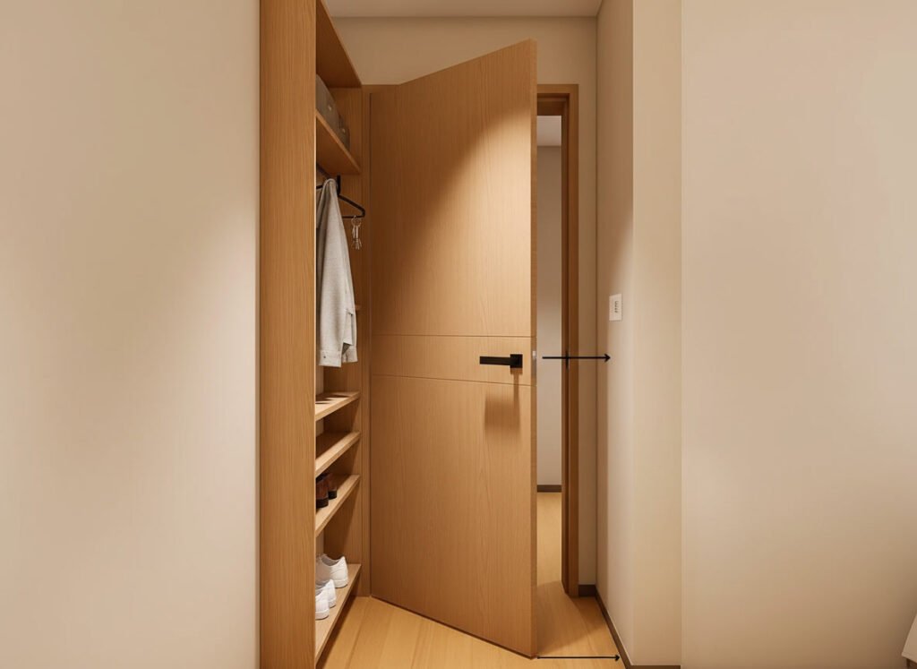 10 Tips for Navigate the Challenges of Small Space Design 8 Slim wall mounted storage rack built behind an entrance door